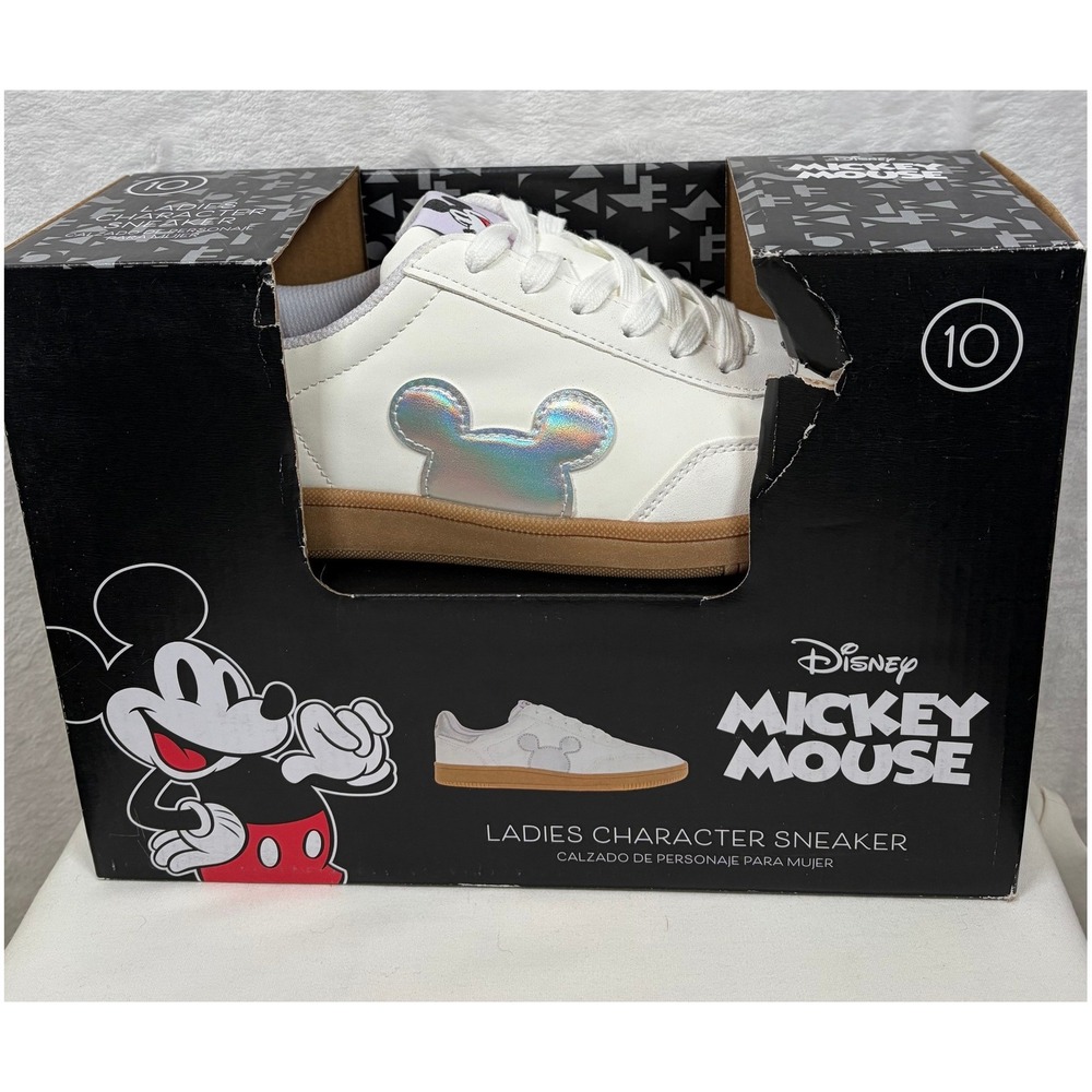 Disney Mickey Mouse Womens Character Sneaker White Iridescent Size 10 NEW